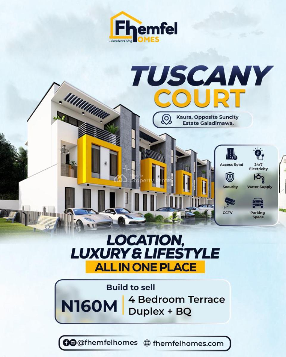 4 Bedroom Terraced Duplex, Tuscany Court Kaura District, Central Area Phase 2, Abuja, Terraced Duplex for Sale