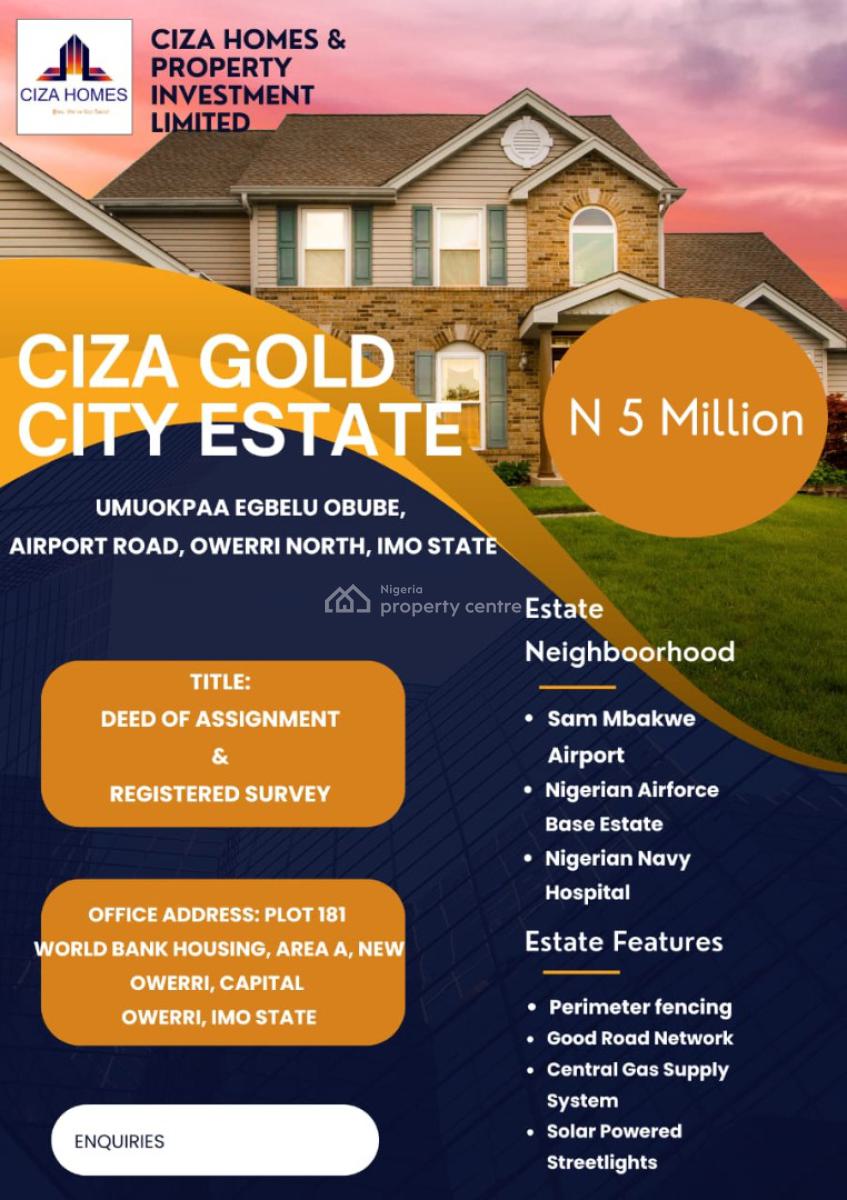 Land with Deed of Assignment, Ciza Good City, Umuokpaa Egbelu Obube, Owerri North, Imo, Residential Land for Sale