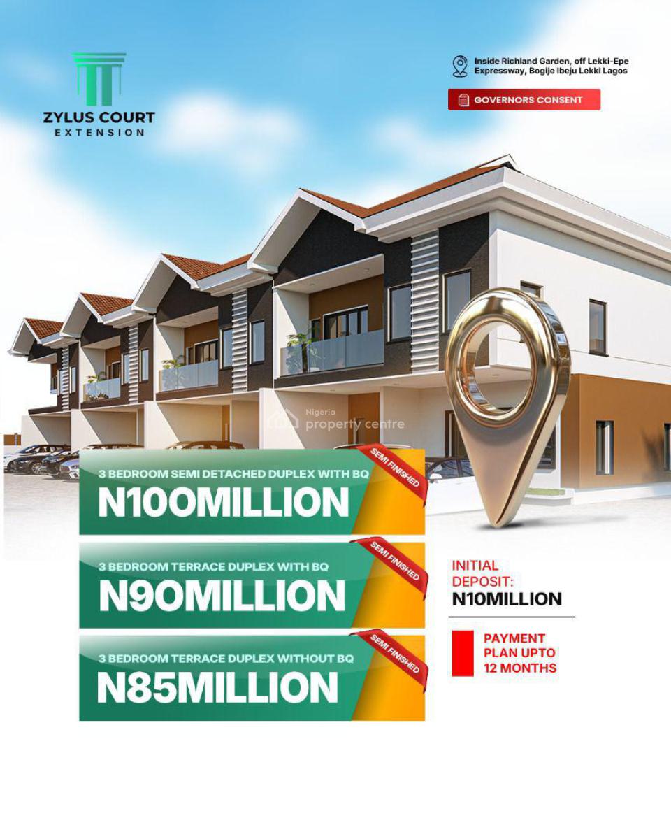 Luxury 3-bedroom Duplexes, Richland Garden Estate, Bogije, Ibeju Lekki, Lagos, Terraced Duplex for Sale