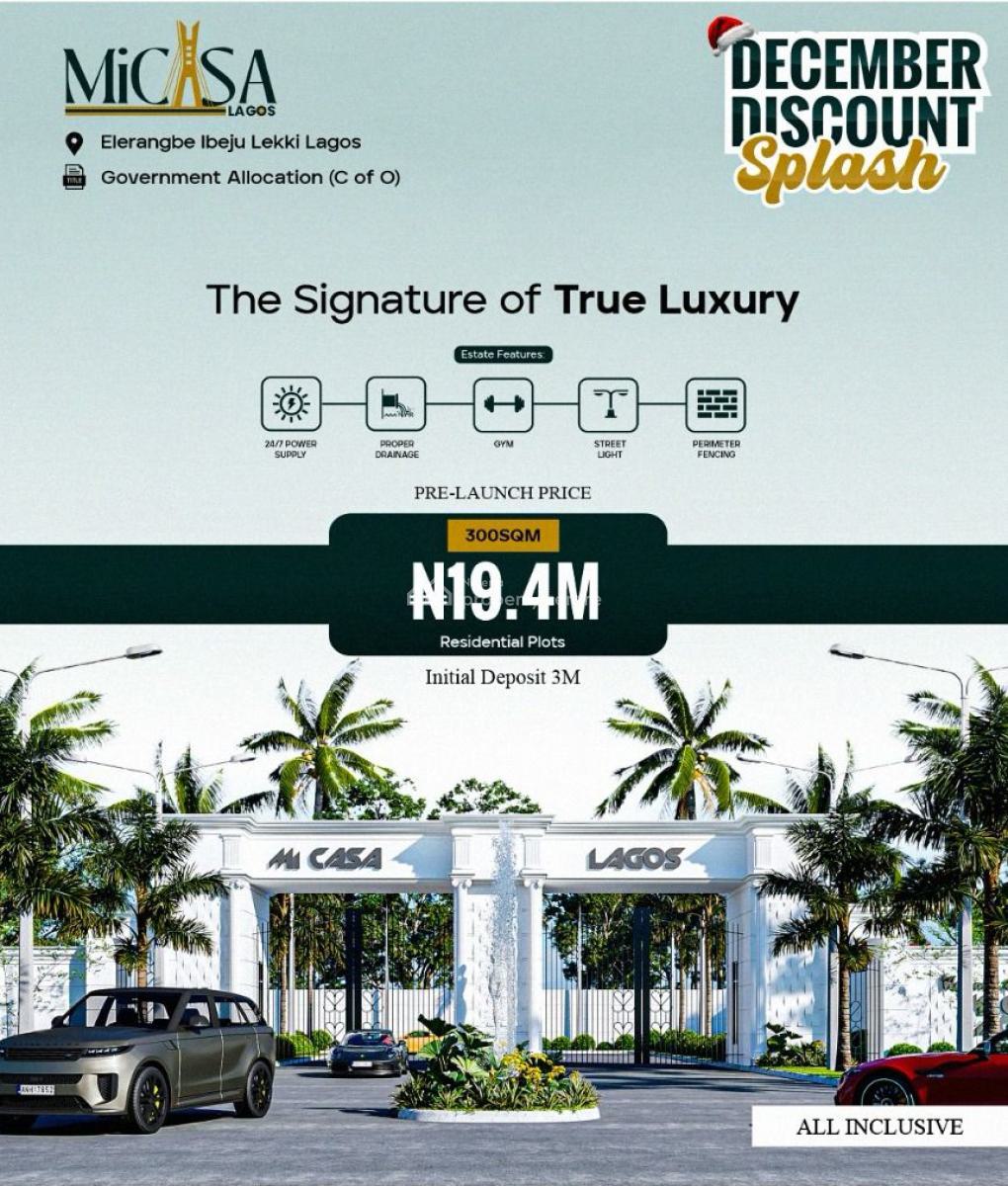 Plots of Residential and Commercial Land, Micasa Lagos Estate, Eleranigbe, Ibeju Lekki, Lagos, Residential Land for Sale