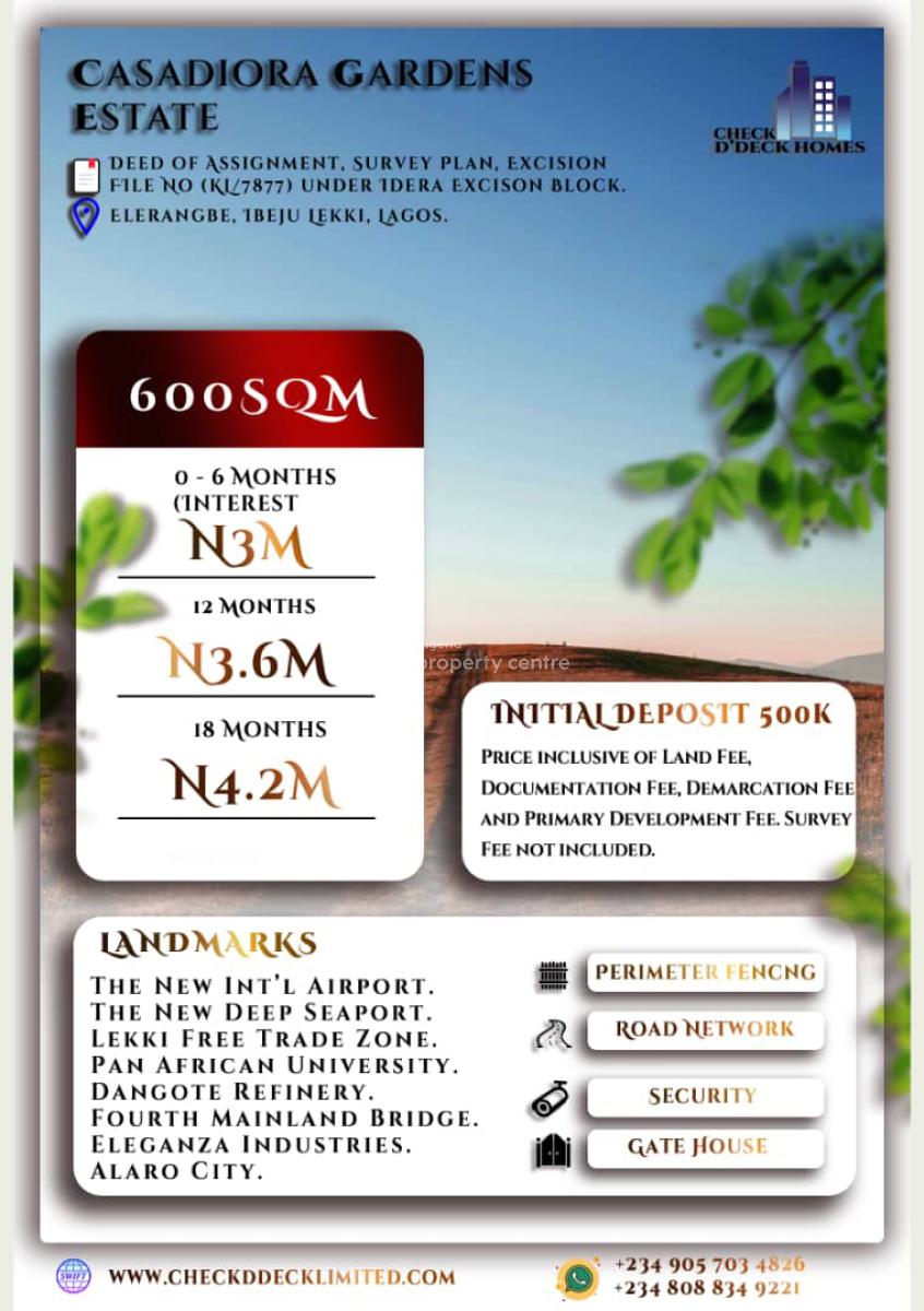 Prime and Dry Land, Casadiora Gardens Estate Along Mayinre Road, Eleranigbe, Ibeju Lekki, Lagos, Land for Sale