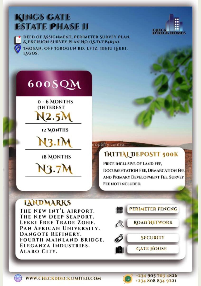 Prime Dry Land, Kings Gate Estate, Imosan Town Off Igbogun Road, Eleranigbe, Ibeju Lekki, Lagos, Land for Sale