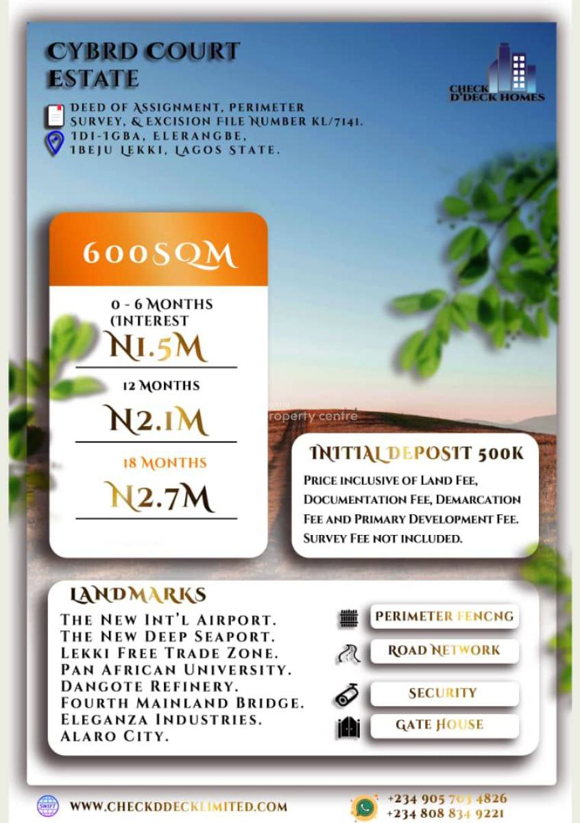 Dry and Accessible Land, Cybrid Court Estate, Idi-igba, Eleranigbe, Ibeju Lekki, Lagos, Land for Sale