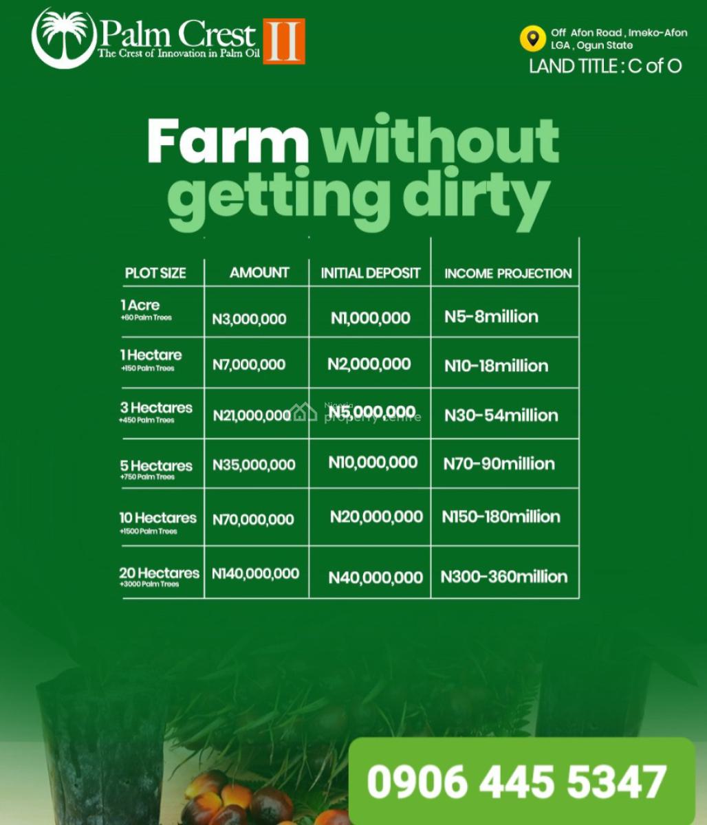 C of O Acres of Palm Oil Trees Farm in Imeko-afon Lga After Abeokuta, Palm Oil Trees Farms After Abeokuta, Imeko Afon, Ogun, Land for Sale