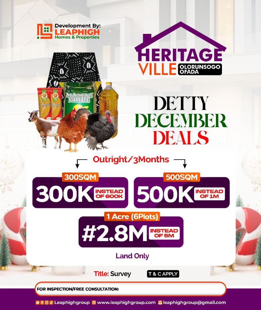 Affordable Land Roi, Heritage Ville, Olorunsogo, Mowe Ofada, Ogun, Residential Land for Sale