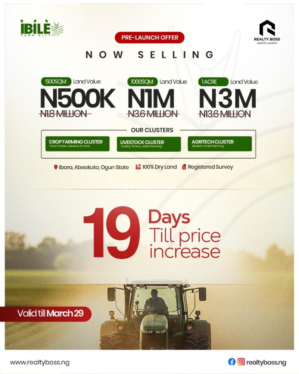 Pre-launch Farmland Offers  Now Selling!, Ibile Farm City, Ibara, Abeokuta South, Ogun, Industrial Land for Sale