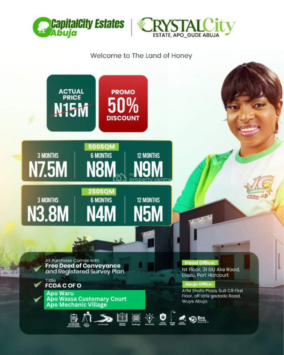 Strategically Located Land with Fcda C of O, Free Deed of Convergence, Crystal City  Highly Sought-after at  Gude Apo, Wuse, Abuja, Residential Land for Sale