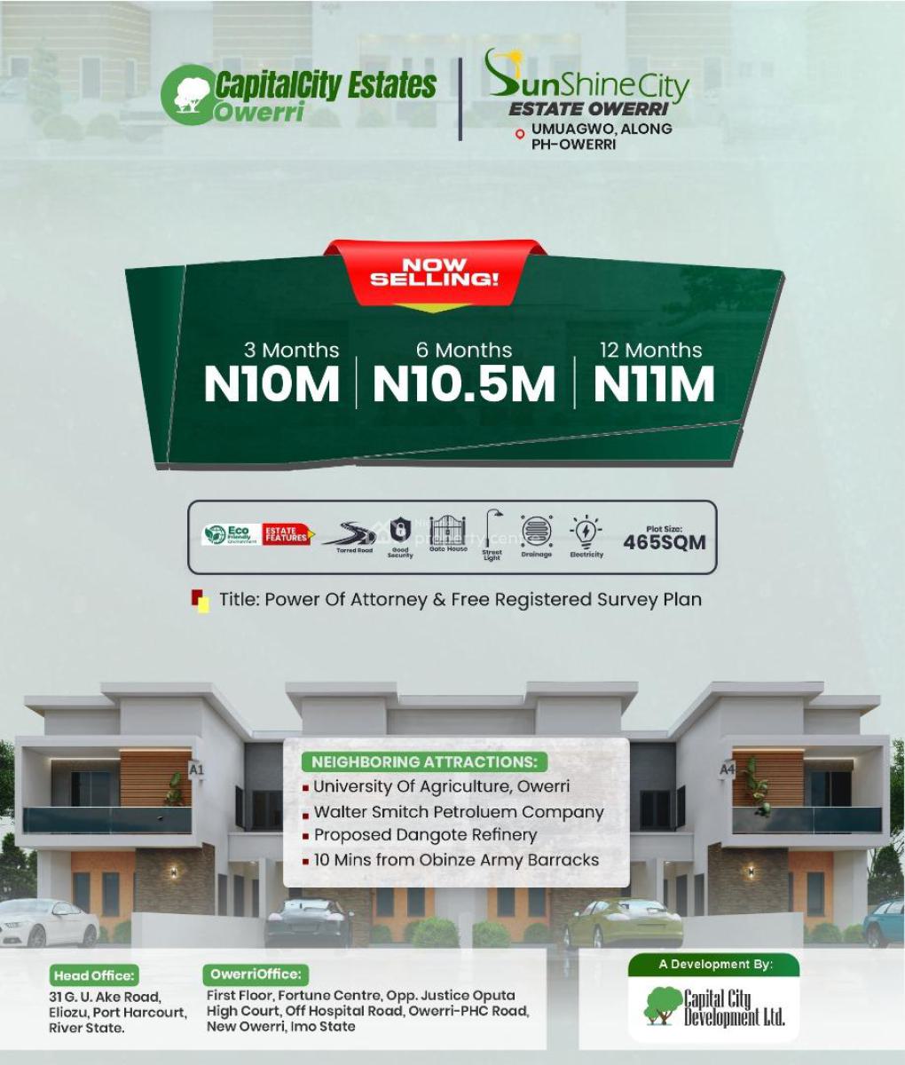 Verified Land with Power of Attorney  and Registered Survey Plan, Sunshine City Located Along Port Harcourt/owerri Road in Umuagwo Commu, Owerri Municipal, Imo, Residential Land for Sale