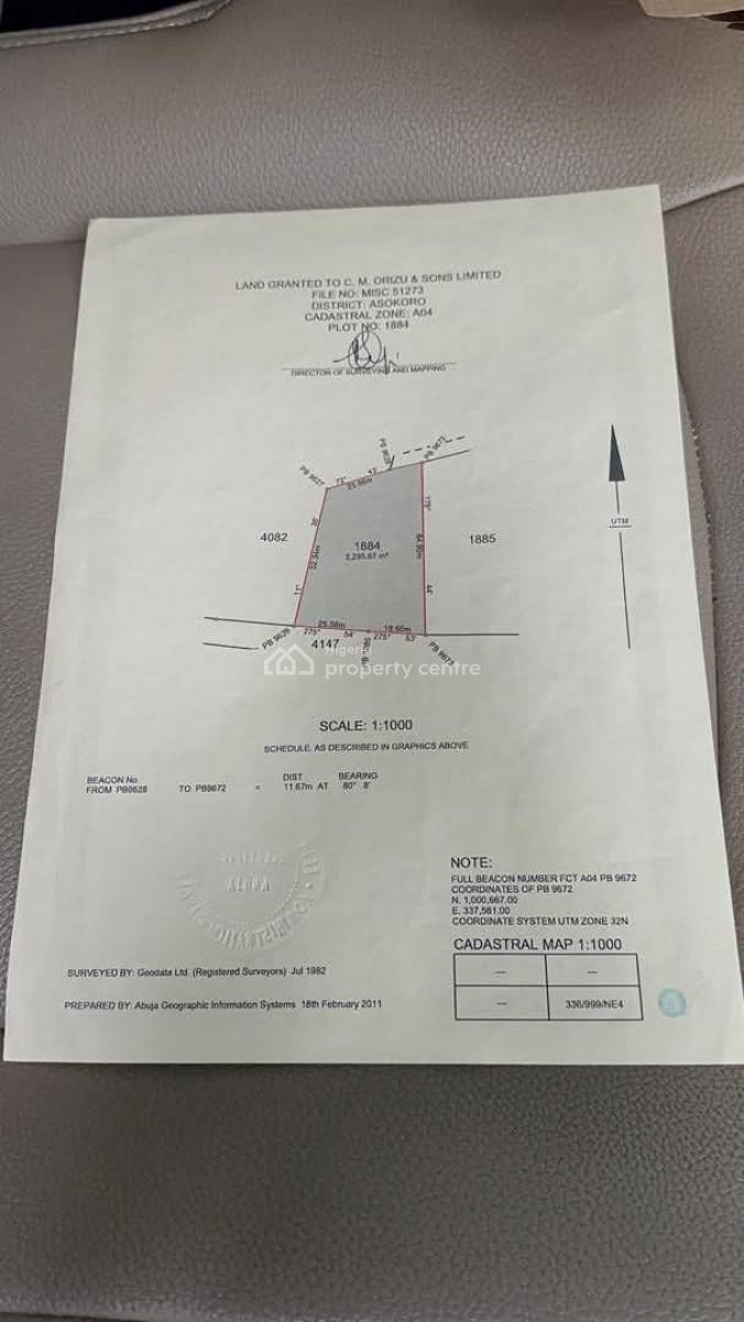 2400sqm of a Residential Land, Asokoro District, Abuja, Residential Land for Sale