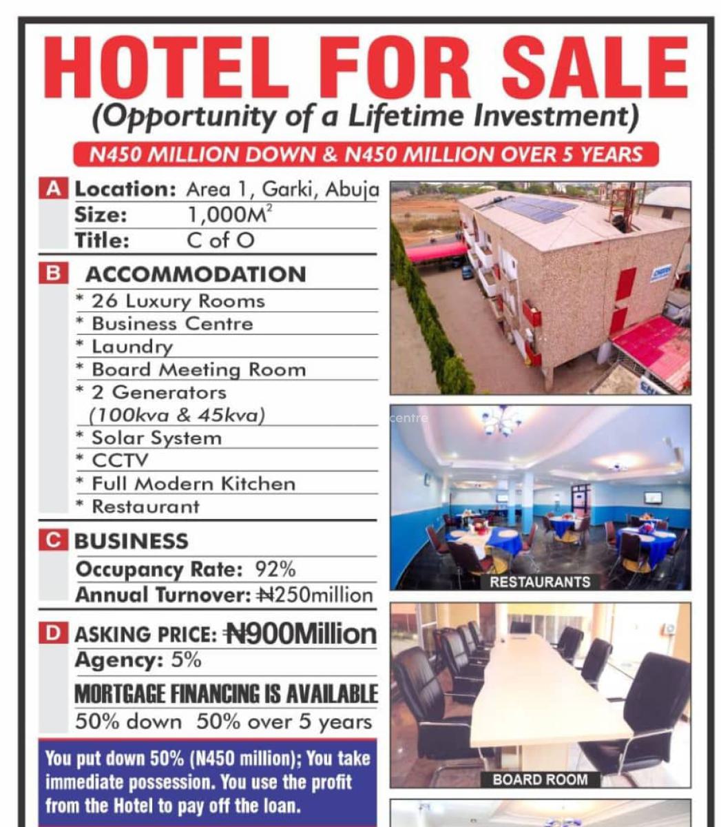 Hotel, Area 1, Garki, Abuja, Hotel / Guest House for Sale