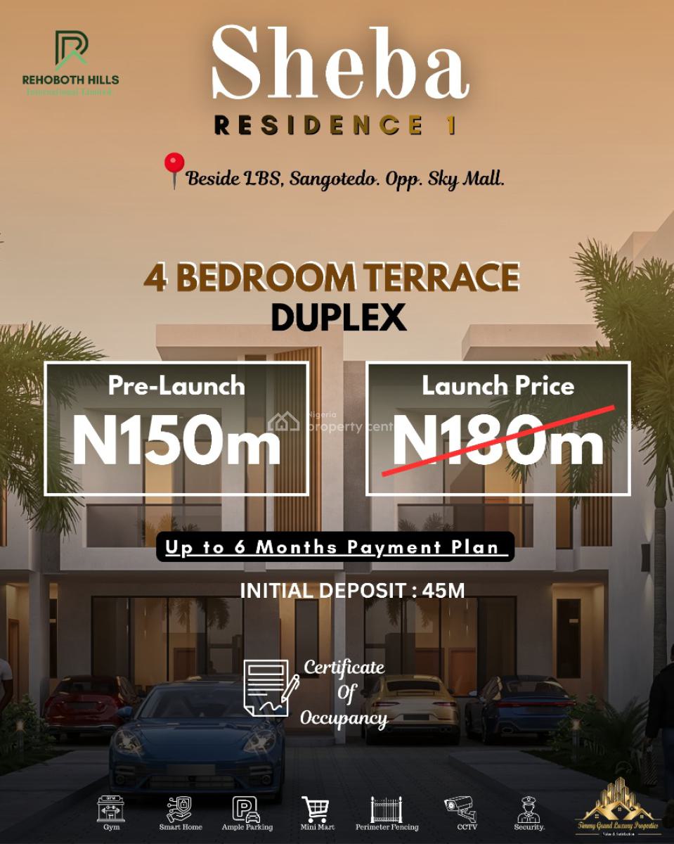 Ultra Luxury 4 Bedroom Terrace with Gym, Mini Mart, Balcony, Cctv, Directly Beside Lagos Business School, Sangotedo, Ajah, Lagos, Terraced Duplex for Sale
