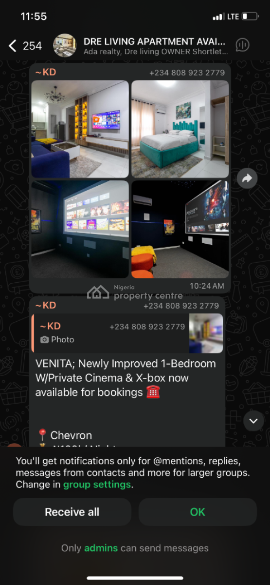 1-bedroom W/private Cinema, Chevron, Lekki, Lagos, Mini Flat (room and Parlour) Short Let