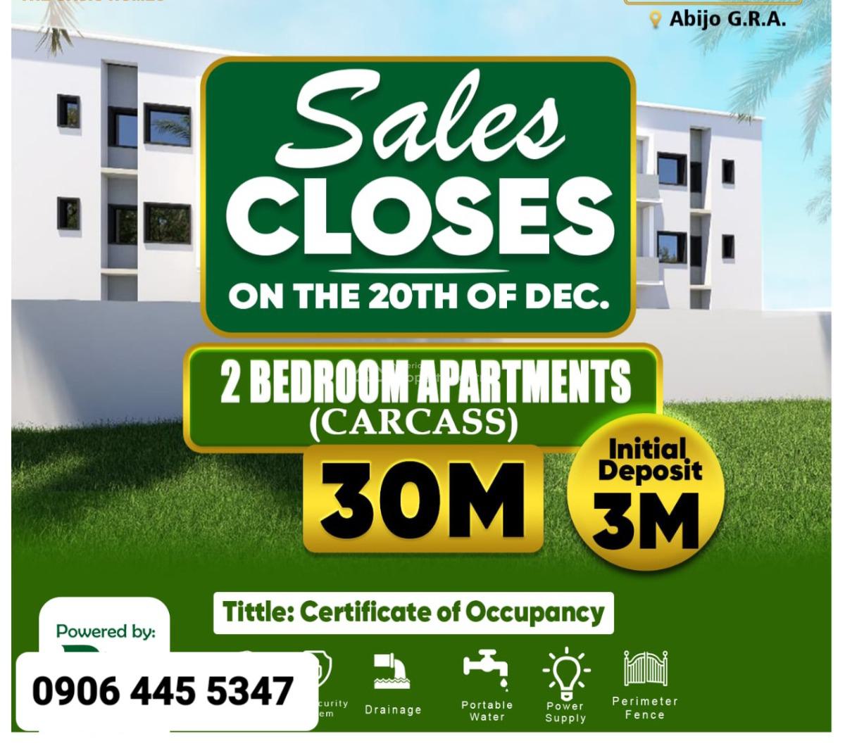 2-bedroom Apartments(carcass) with C of O, G.r.a, Abijo, Lekki, Lagos, House for Sale
