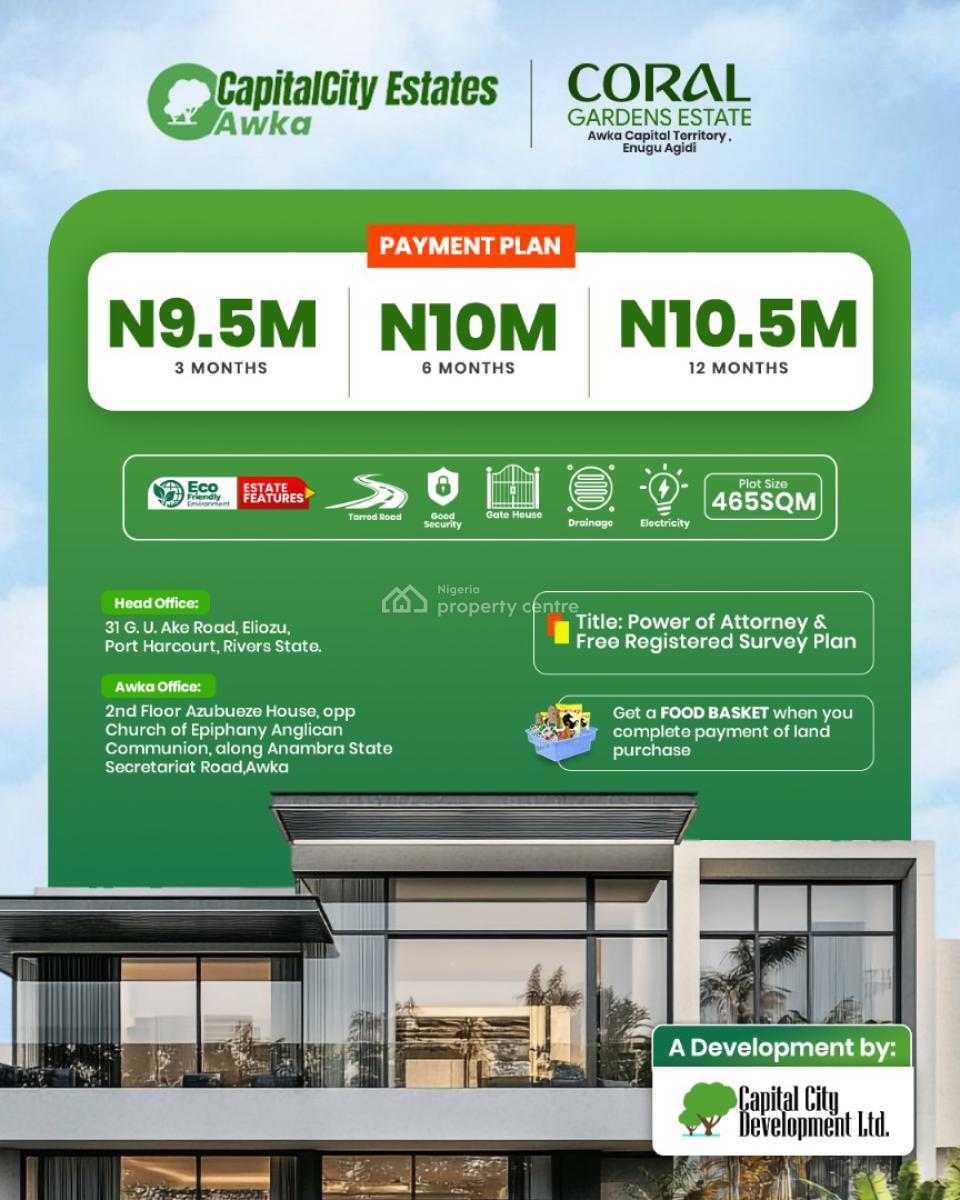 Land with Free Power of Attorney and Registered Survey, Coral Gardens Located in Enugwu-agidi, Njikoka, Anambra, Residential Land for Sale