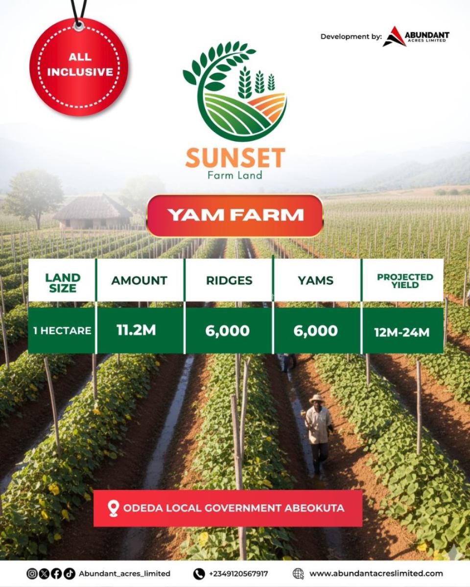 Sunset Yam Farm, Abeokuta, Odeda, Ogun, Land for Sale