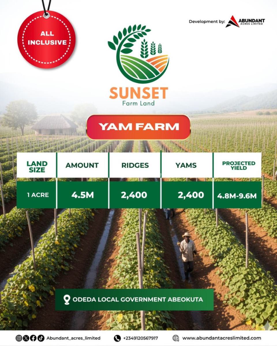 Sunset Yam Farm, Abeokuta, Odeda, Ogun, Land for Sale