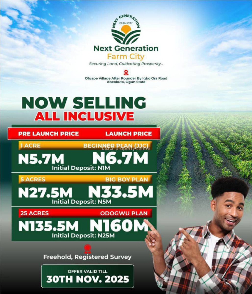 Invest in Nigerias Big Farm Opportunity Which Generational Wealth, Nestled in Ofuape Village After Rounder Junction, Along Igbo Ora Road., Abeokuta North, Ogun, Industrial Land for Sale
