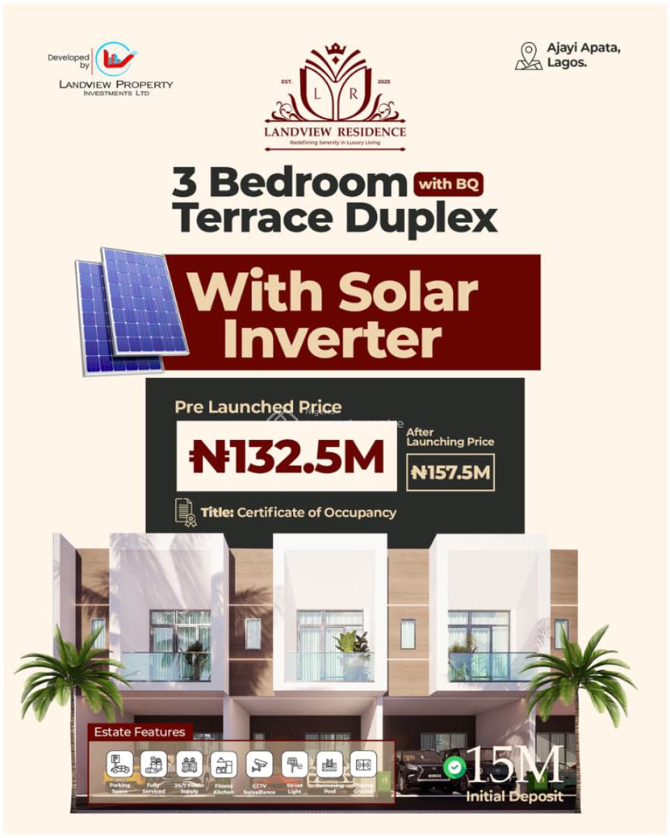 Deposit to Buy 3 Bedroom Terrace Duplex with Solar and Bq, Landview Residence Estate, Sangotedo, Ajah, Lagos, Terraced Duplex for Sale