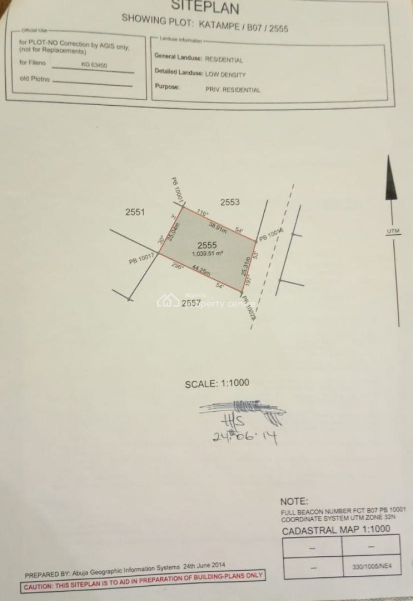 a Fenced Residential Bare Land of 1,039m2, Katampe (main), Katampe, Abuja, Residential Land for Sale