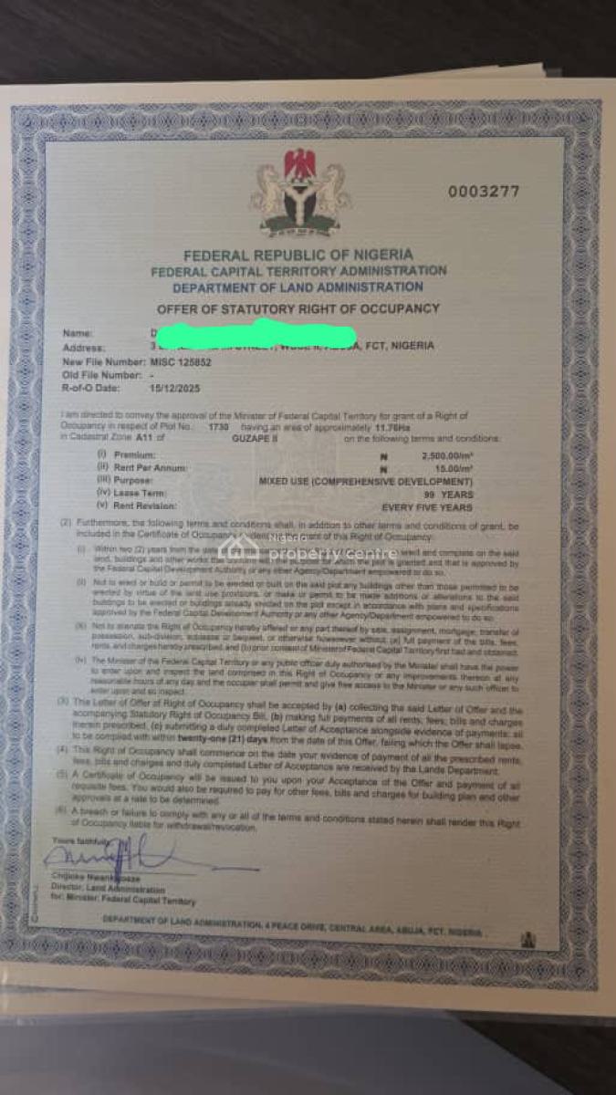 Massive 11.70 Hectares of Land, By Gilmore Yard, Guzape District, Abuja, Mixed-use Land for Sale