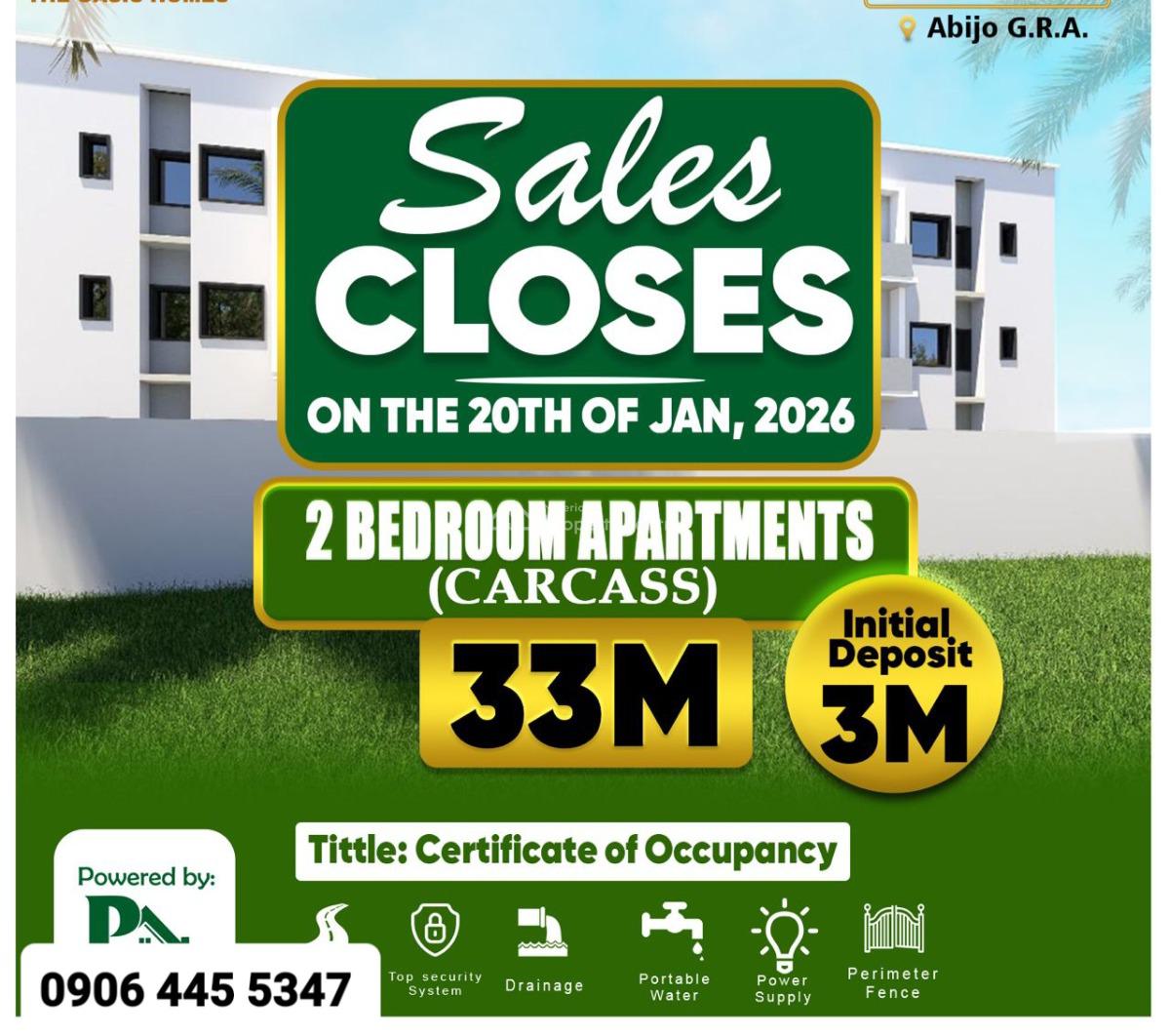 2 Bedroom Apartment/flat (carcass) with C of O, Gra, Abijo, Lekki, Lagos, Block of Flats for Sale