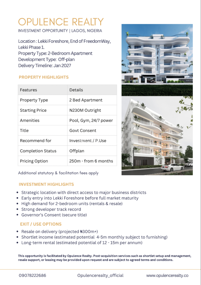 2 Bedroom Apartments with Pool and Gym Facilities, End of Freedomway, Lekki Phase 1, Lekki, Lagos, Flat / Apartment for Sale