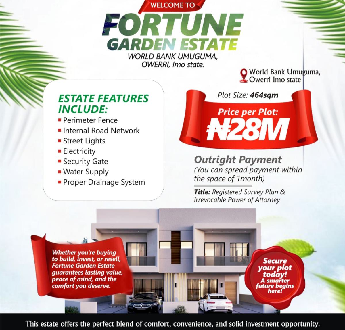 Buy and Build Plots, Fortune Garden Estate World Bank, Umuguma, Owerri Municipal, Imo, Residential Land for Sale