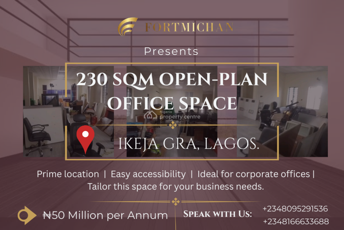 230 Sqm Open Plan Office Space, Ikeja Gra, Ikeja, Lagos, Office Space for Rent