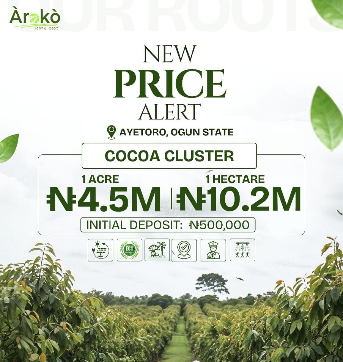 Cocoa Cluster, Aroko Farms Ayetoro, Ewekoro, Ogun, Commercial Land for Sale