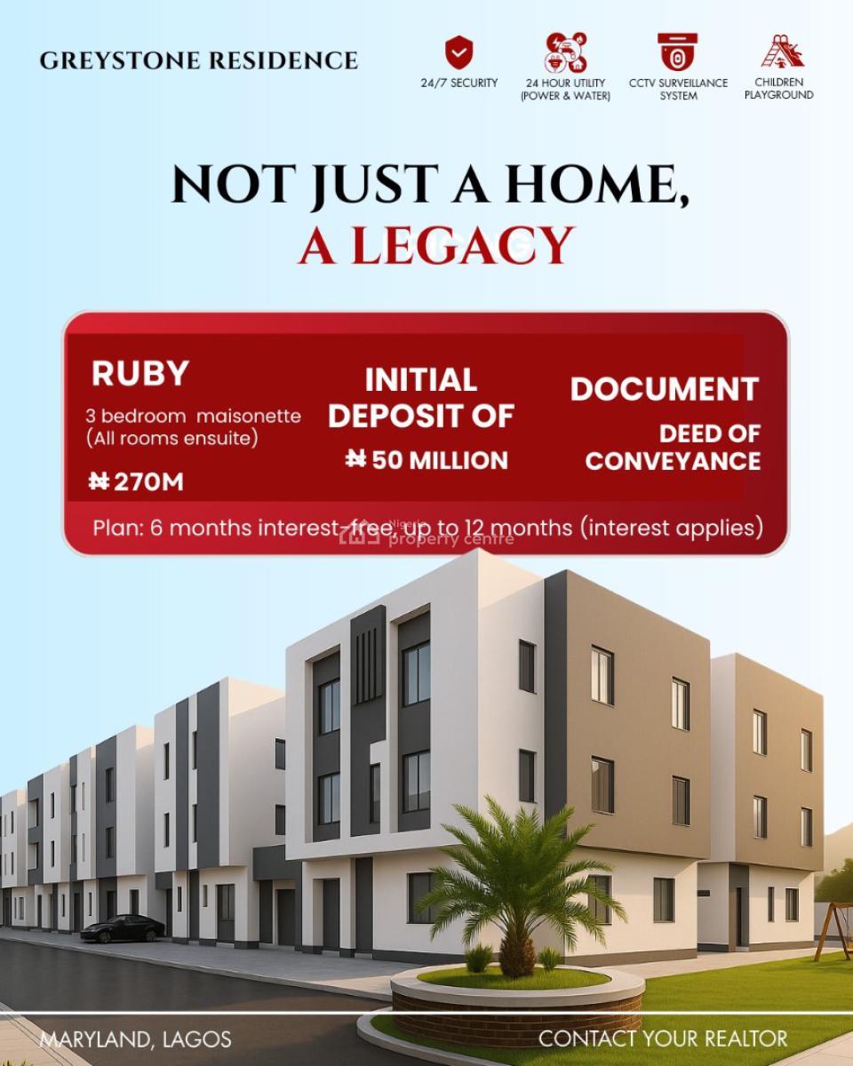 Luxury Apartments & Duplexes  at Greystone Residence, Maryland, Beside Shonibare Estate, Maryland, Maryland, Lagos, Semi-detached Duplex for Sale