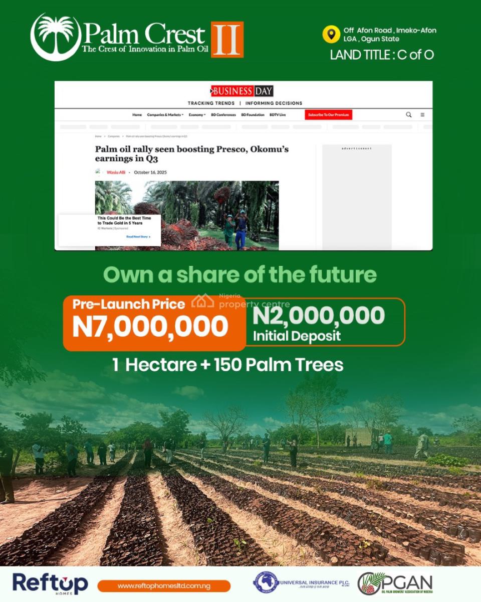 Affordable Palm Oil Property, Palmcrest 2 Earn Up to 25 Years Investment, Imeko Afon, Ogun, Commercial Land for Sale
