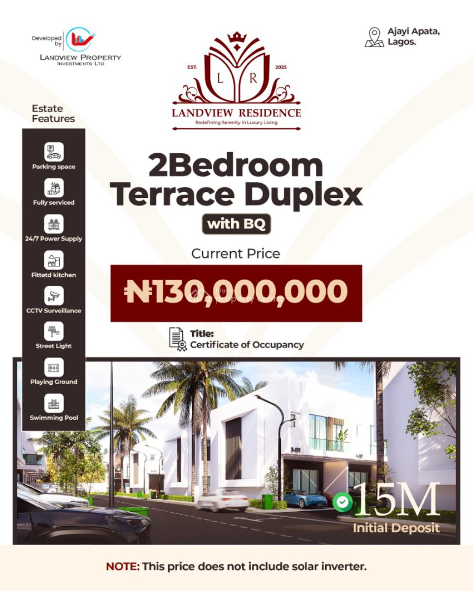 Standard Luxury 2 Bedrooms Terrace Duplex with Bq and Solar Inverter, Sangotedo, Ajah, Lagos, Terraced Duplex for Sale
