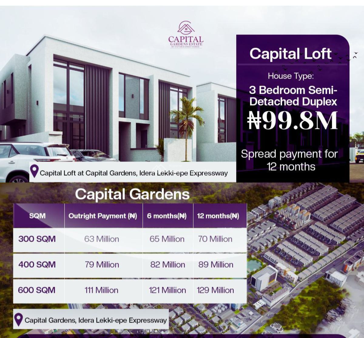 3bedroom Semi-detached Duplex at Capital Loft Phase 2, Lekki-, Off Lekki–epe Expressway (capital Loft Phase 2), Epe, Lagos, Semi-detached Duplex for Sale