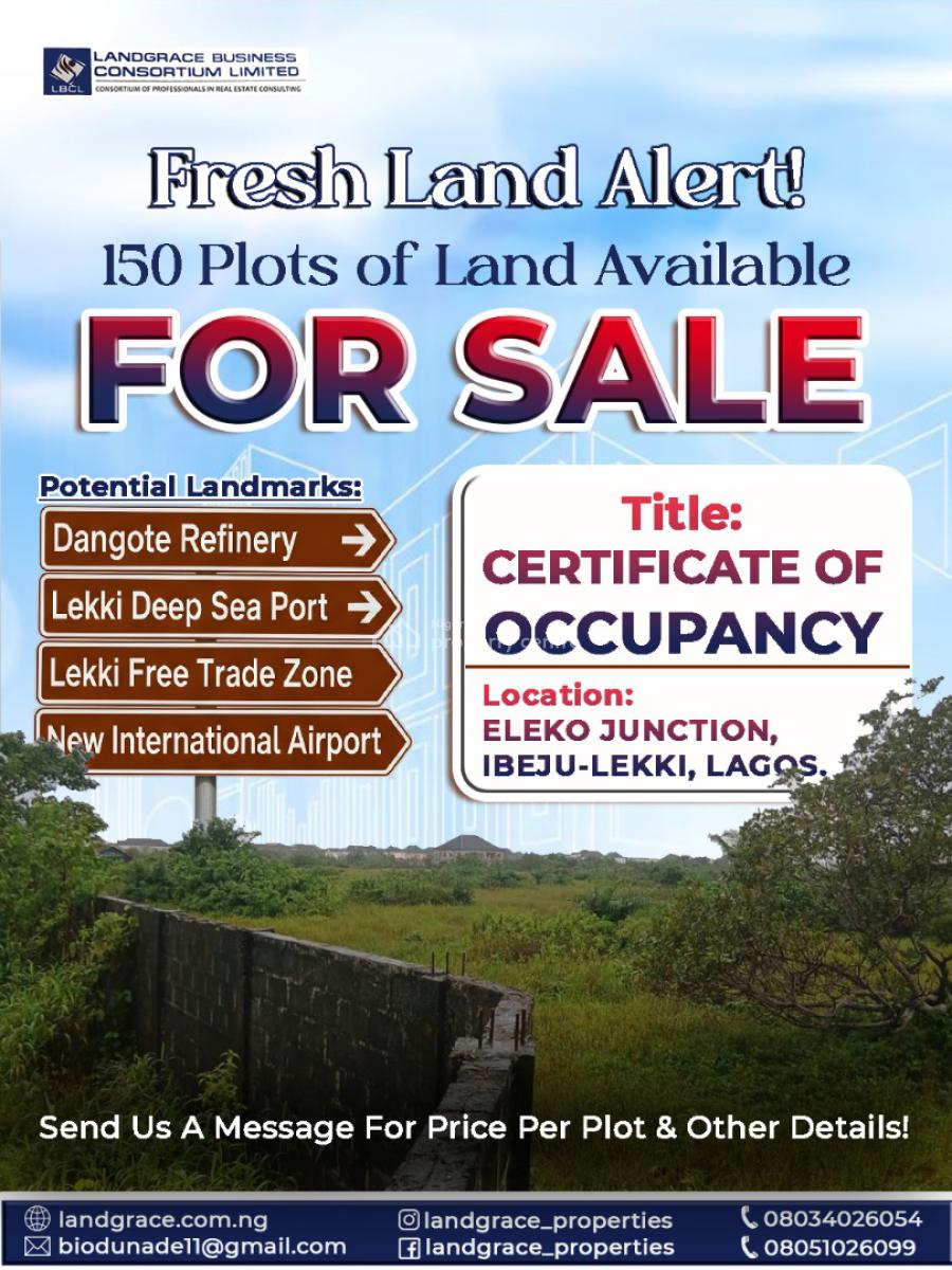 150 Plots of Land with C of O, Eleko, Ibeju Lekki, Lagos, Mixed-use Land for Sale