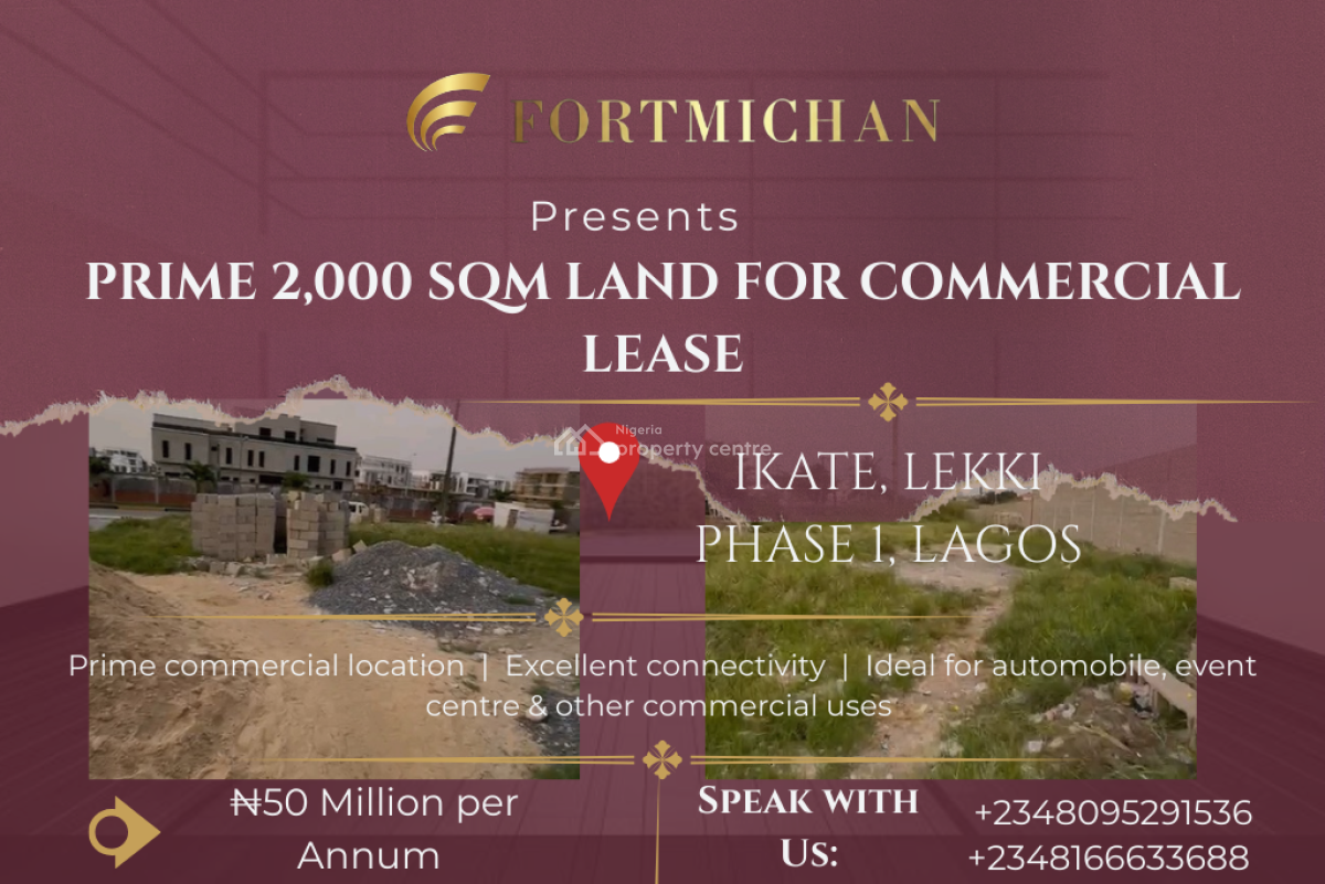 Prime 2,000 Sqm Commercial Land, Ikate, Lekki Phase 1, Lekki, Lagos, Commercial Land for Rent