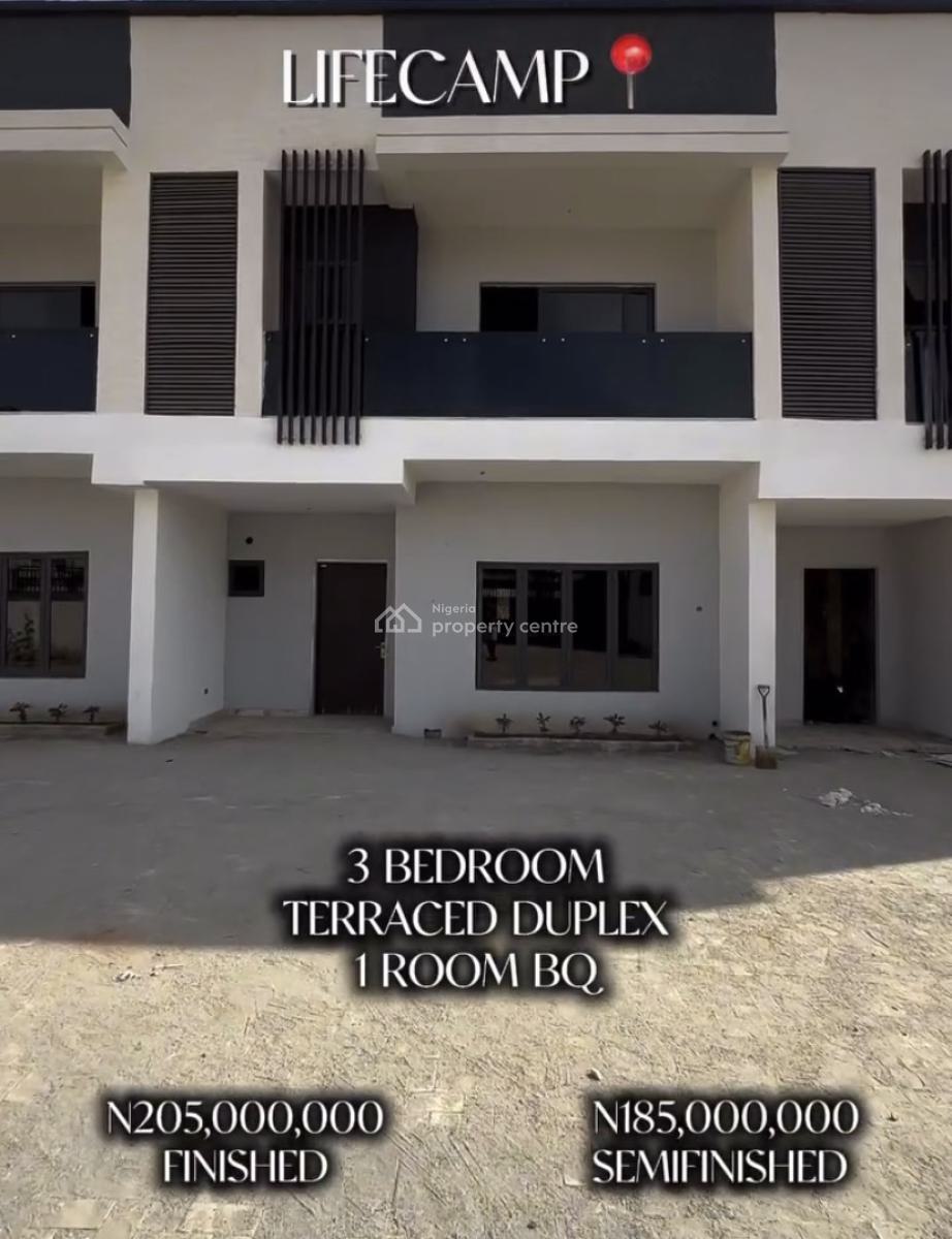 3 Beds Terrace Duplex  1 Room Bq Lifecamp Semifinished, Life Camp, Abuja, Terraced Duplex for Sale