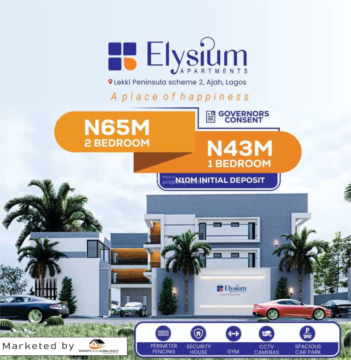 2 Bedrooms Apartment with Governors Conscent, Elysium Apartment, Lekki Scheme 2, Abraham Adesanya, Ajah, Lagos, Flat / Apartment for Sale