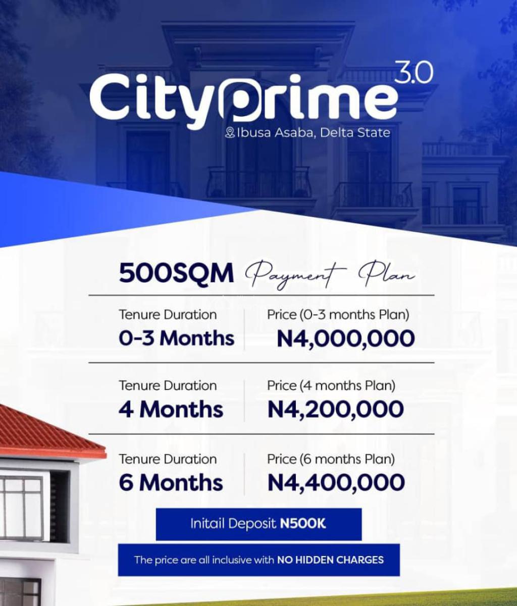 Land in Prime Location with Free Documentation, City Prime Estate ,ibusa Bypass Road, Asaba, Delta, Residential Land for Sale