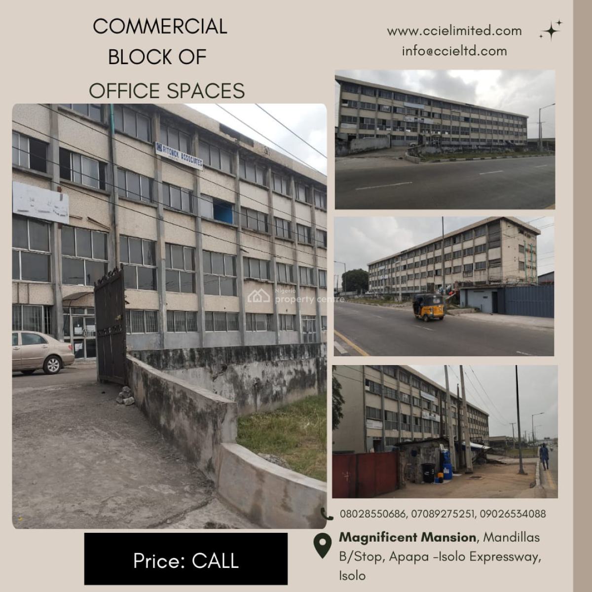 Office Block of Over 4,000 Square Meters, Magnificent Mansion, Mandillas Bus Stop, Along Oshodi-apapa Expressway, Isolo, Lagos, Office Space for Rent