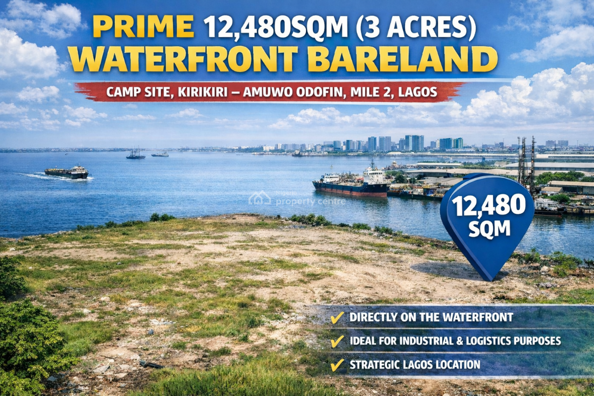 Prime 12,480sqm (3 Acres) Waterfront Bare Land, Camp Site, Kirikiri, Amuwo Odofin, Lagos, Mixed-use Land for Sale