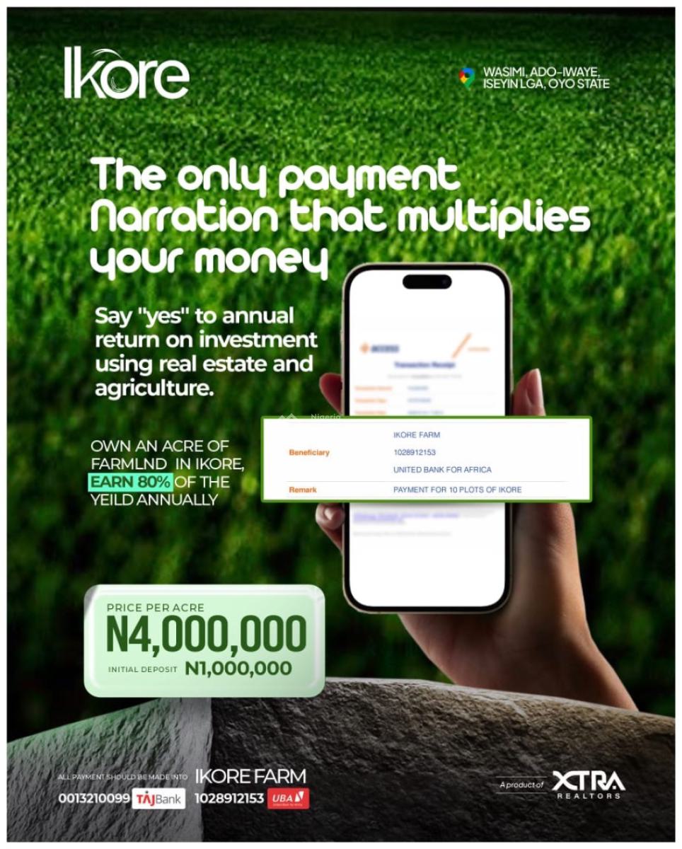 Own an Acre of Farmlnd in Ikore, Earn 80% of The Yeild Annually, Ikore, Ibadan, Oyo, Land for Sale