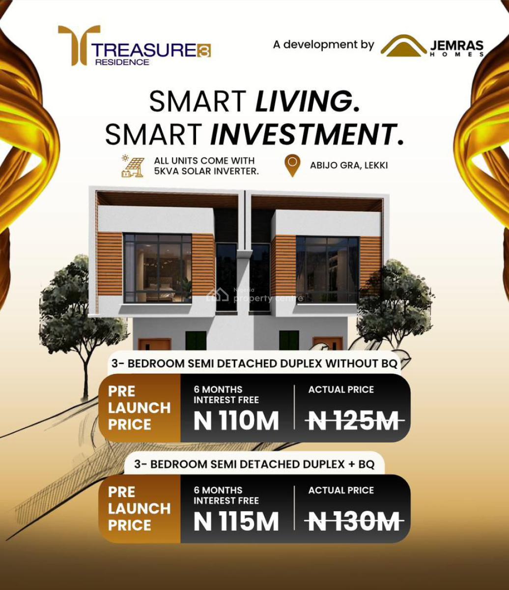 Treasure 3 Residence Is Designed for Smart Homeowners, Abijo Gra, Abijo, Lekki, Lagos, Semi-detached Duplex for Sale