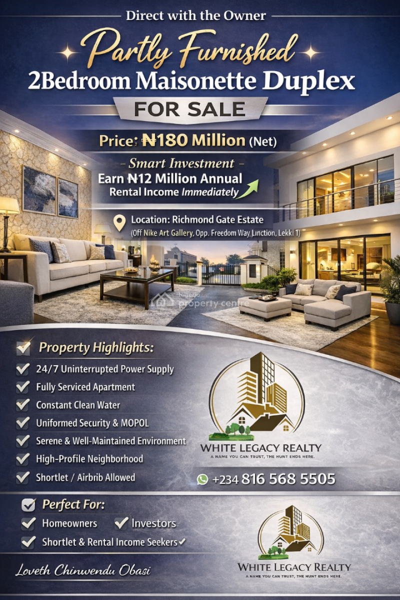 Furnished 2-bedroom Maisonette Duplex with Ac, Ayo Makun Street, Lekki Phase 1, Lekki, Lagos, Flat / Apartment for Sale