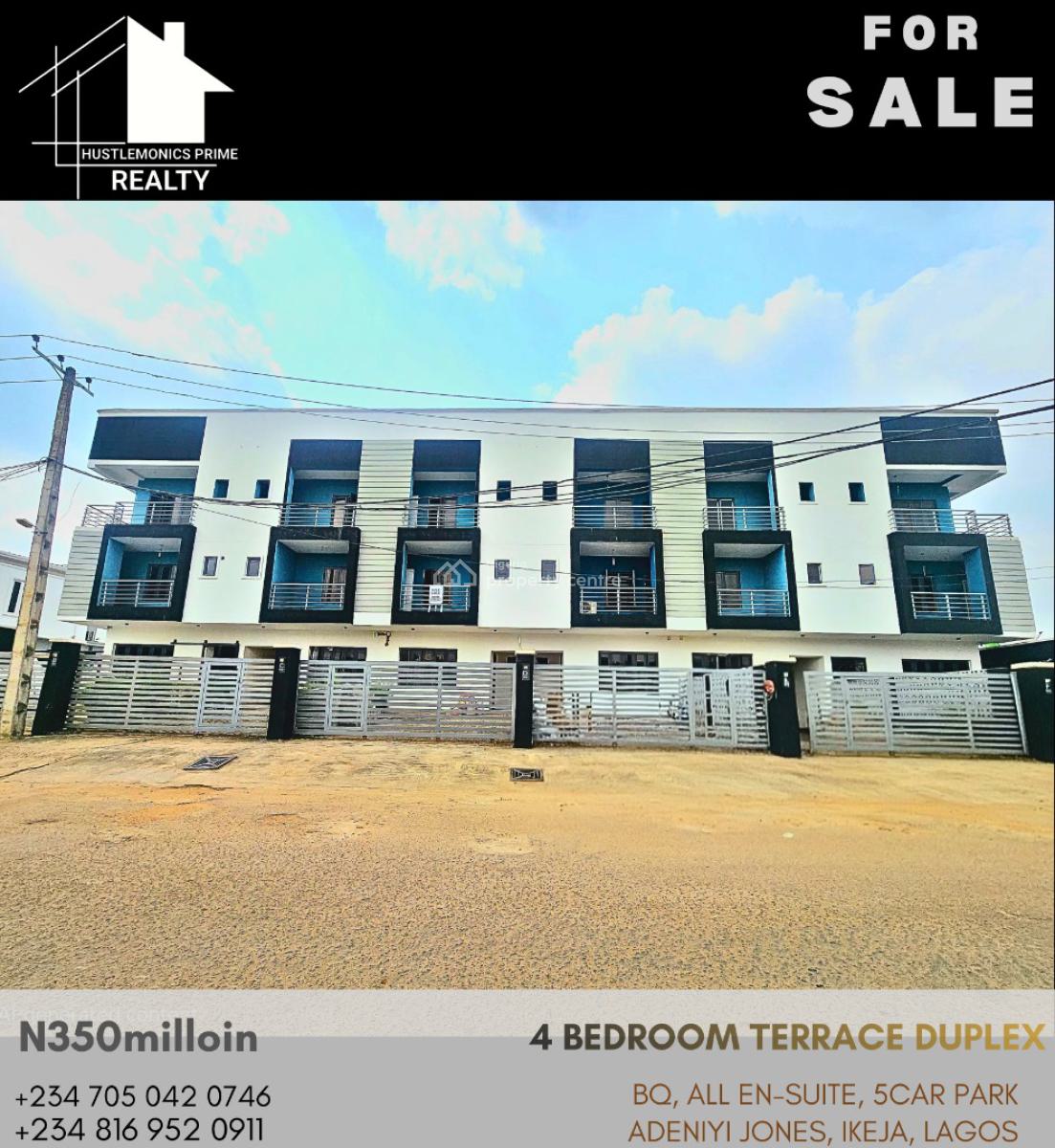 Lovely, Spacious 4 Bedroom Terrace Duplex with Bq, Adeniyi Jones, Ikeja, Lagos, Terraced Duplex for Sale