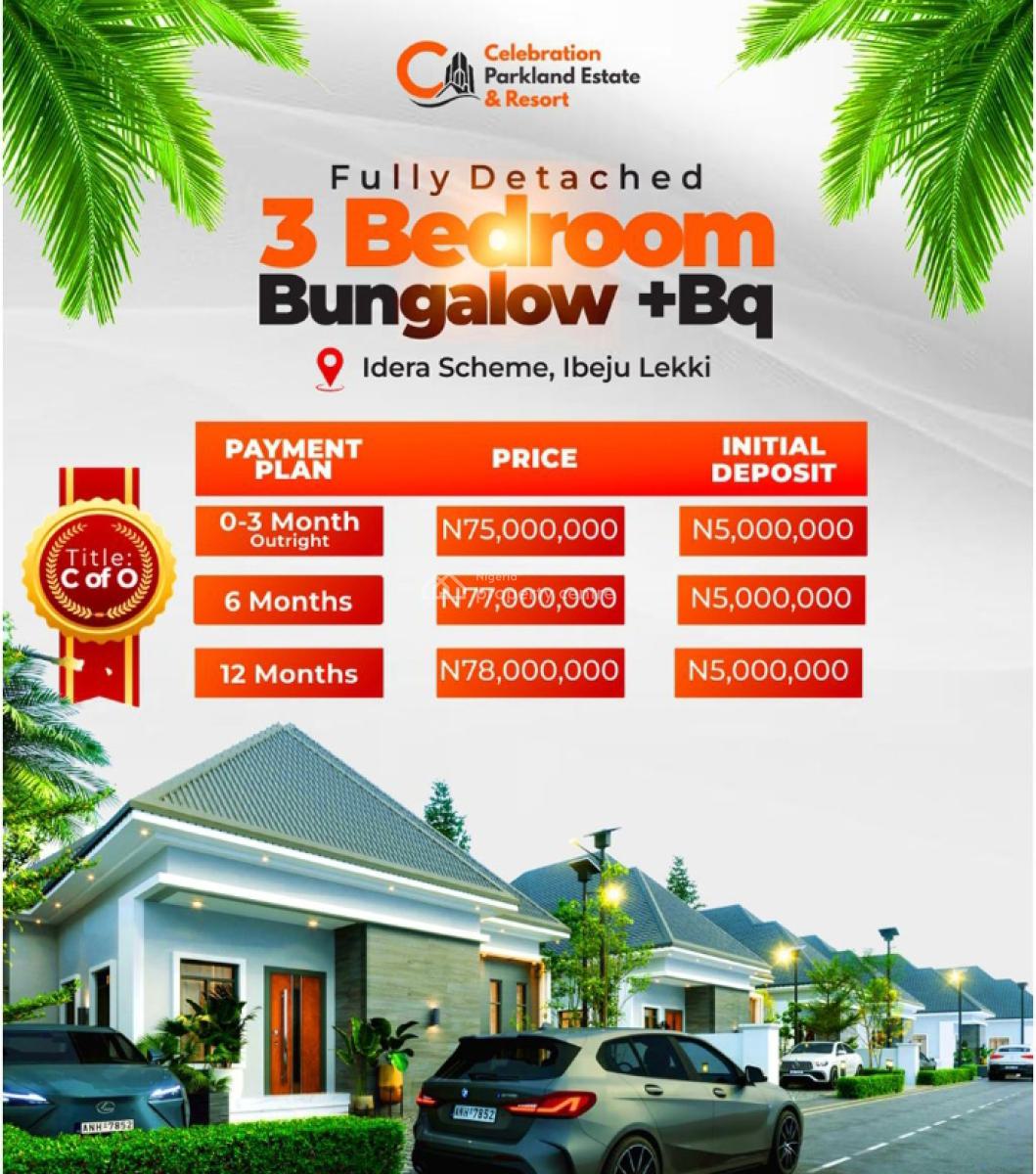 Luxury 3 Bedroom Bungalow+bg in Strategic Location, Celebration Parkland Estate & Resort, Idera, Ibeju Lekki, Lagos, Detached Bungalow for Sale