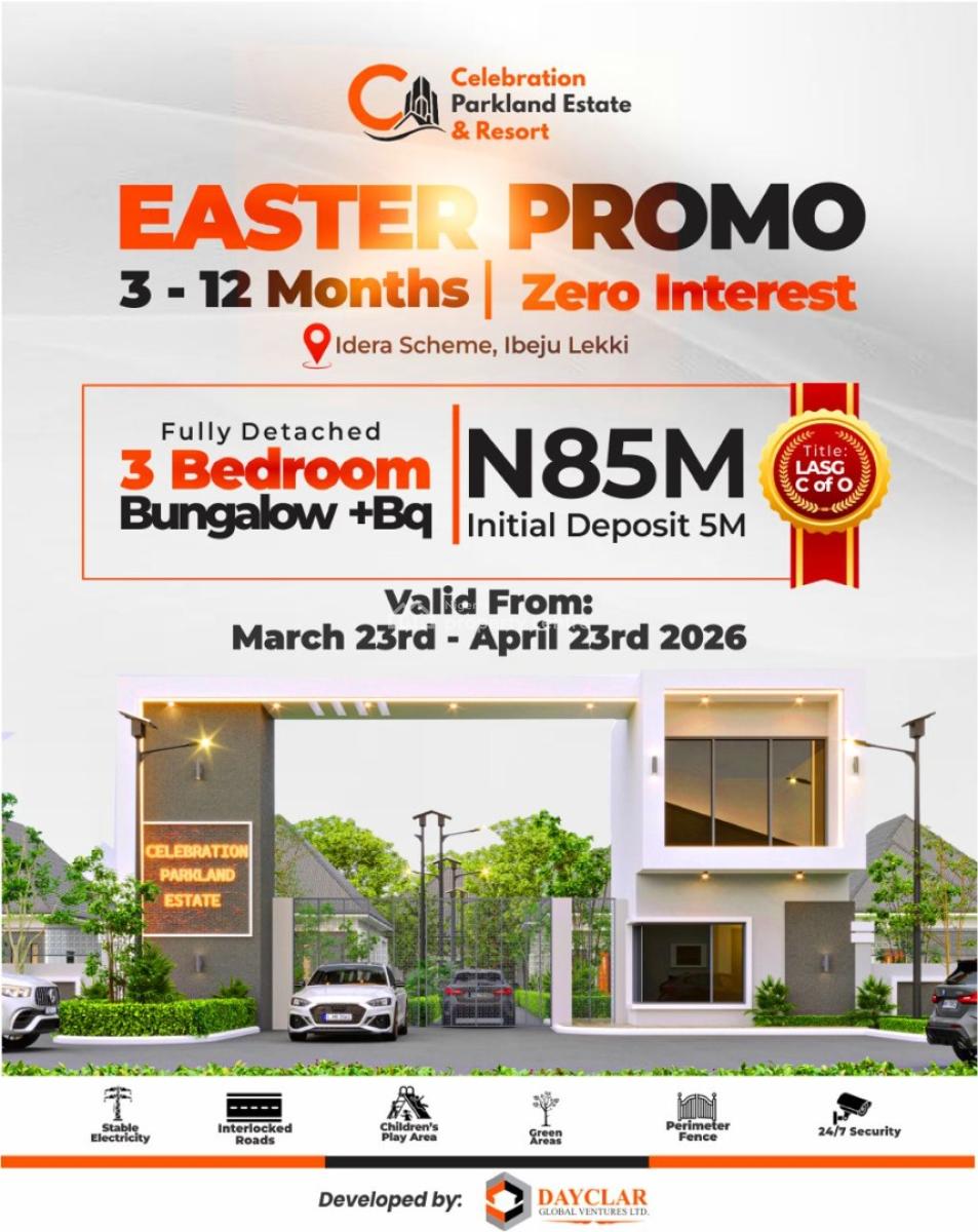 Luxury 3 Bedroom Bungalow + Bq with Mortgage Plans, Celebration Parkland Estate and Resort, Idera, Ibeju Lekki, Lagos, Detached Bungalow for Sale