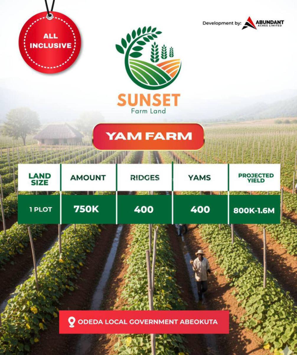 Sunset Yam Farm, Odeda Local Government, Abeokuta North, Ogun, Commercial Land for Sale