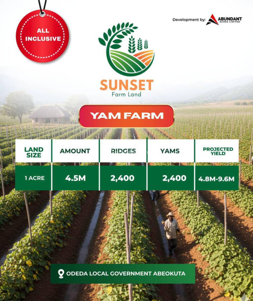 Sunset Yam Farm, Odeda Local Government, Abeokuta North, Ogun, Commercial Land for Sale