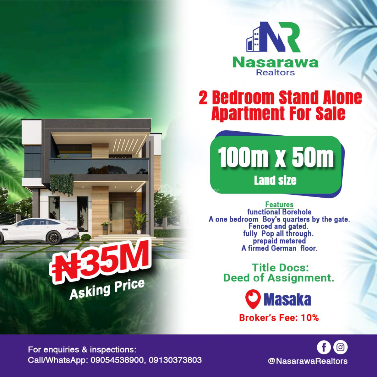 a Fully Detached 2 Bedroom Bungalow, Masaka, Karu, Nasarawa, Detached Bungalow for Sale