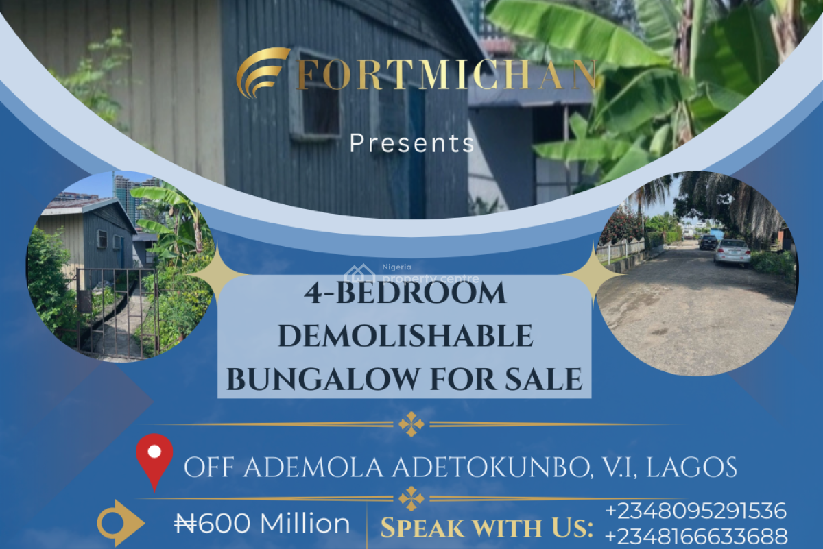 4-bedroom Demolishable Bungalow, Off Ademola Adetokunbo, Victoria Island (vi), Lagos, Land for Sale